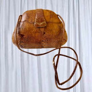 Vintage Handbag Hard Case Shell Brown Patchwork Leather Cross Body Purse flaws